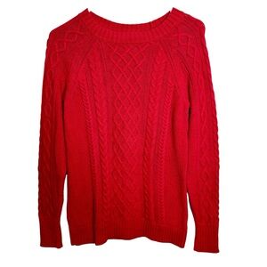 2/$25 GAP Red Cable Knit Cozy Warm Business Casual Modest 100% Cotton Sweater S